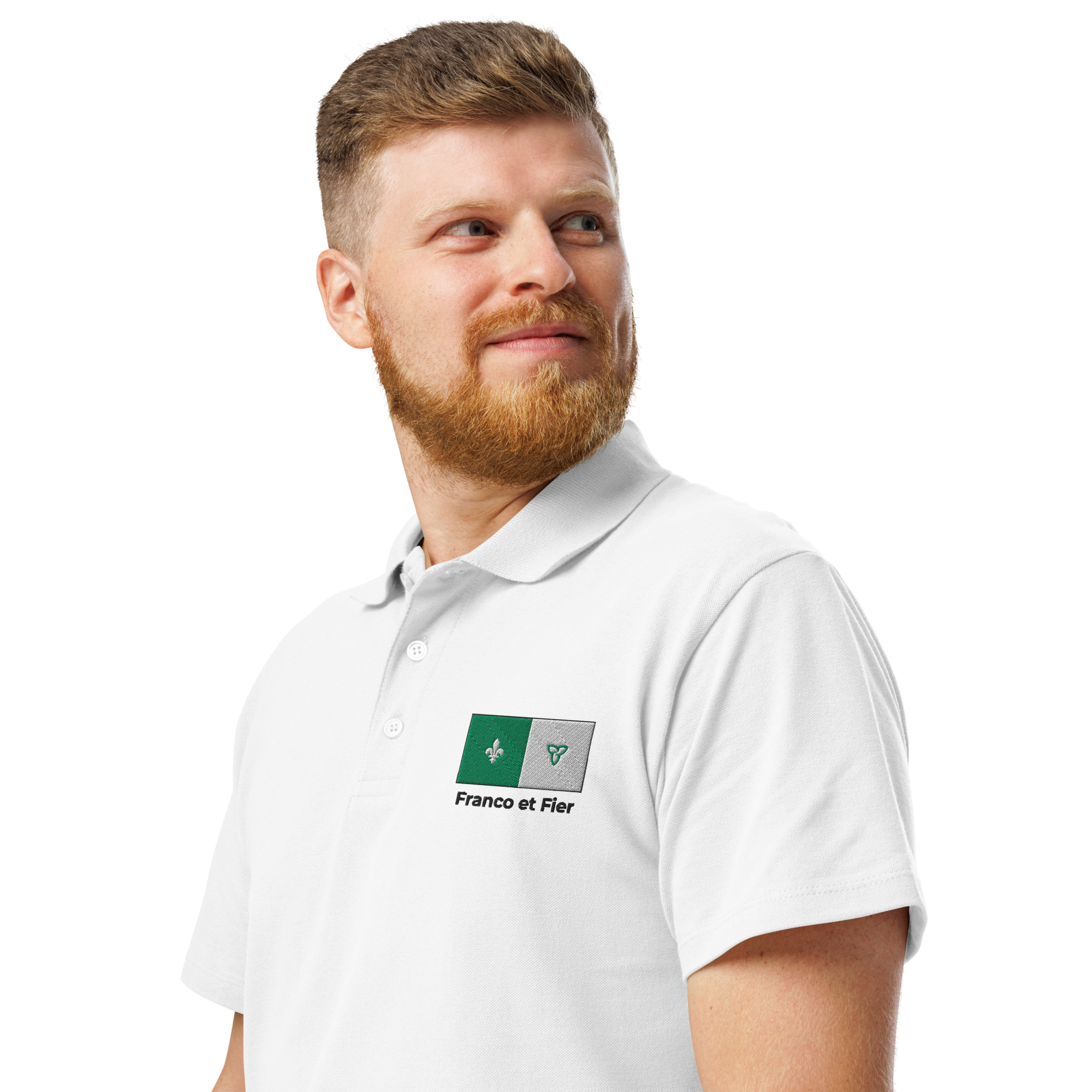 Unisex premium pique polo shirt white left front 69b05bc2b6142.jpg