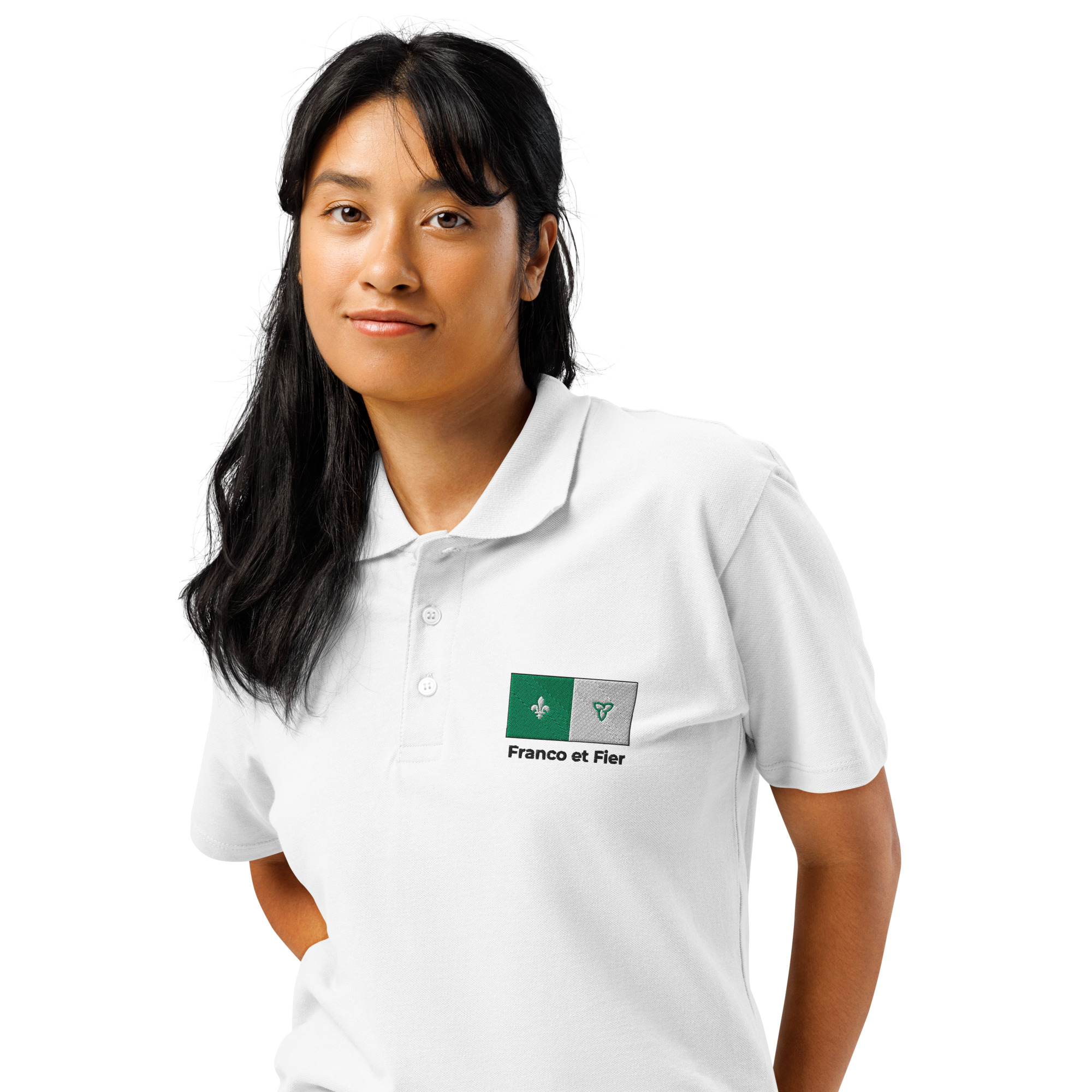 Unisex premium pique polo shirt white left front 69b05bc2b6301.jpg